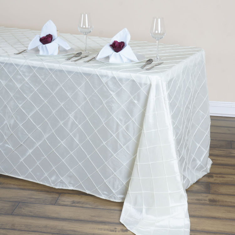 Ivory Taffeta Pintuck Rectangular Tablecloth 90 Inch x 132 Inch 