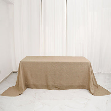 Natural Jute Seamless Faux Burlap Rectangular Tablecloth Boho Chic Table Linen 90"x132"