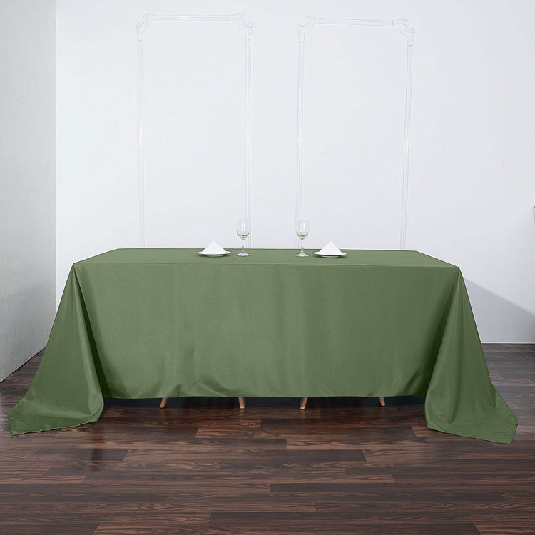 Rectangular Olive Green Polyester Tablecloth 90 Inch x 132 Inch