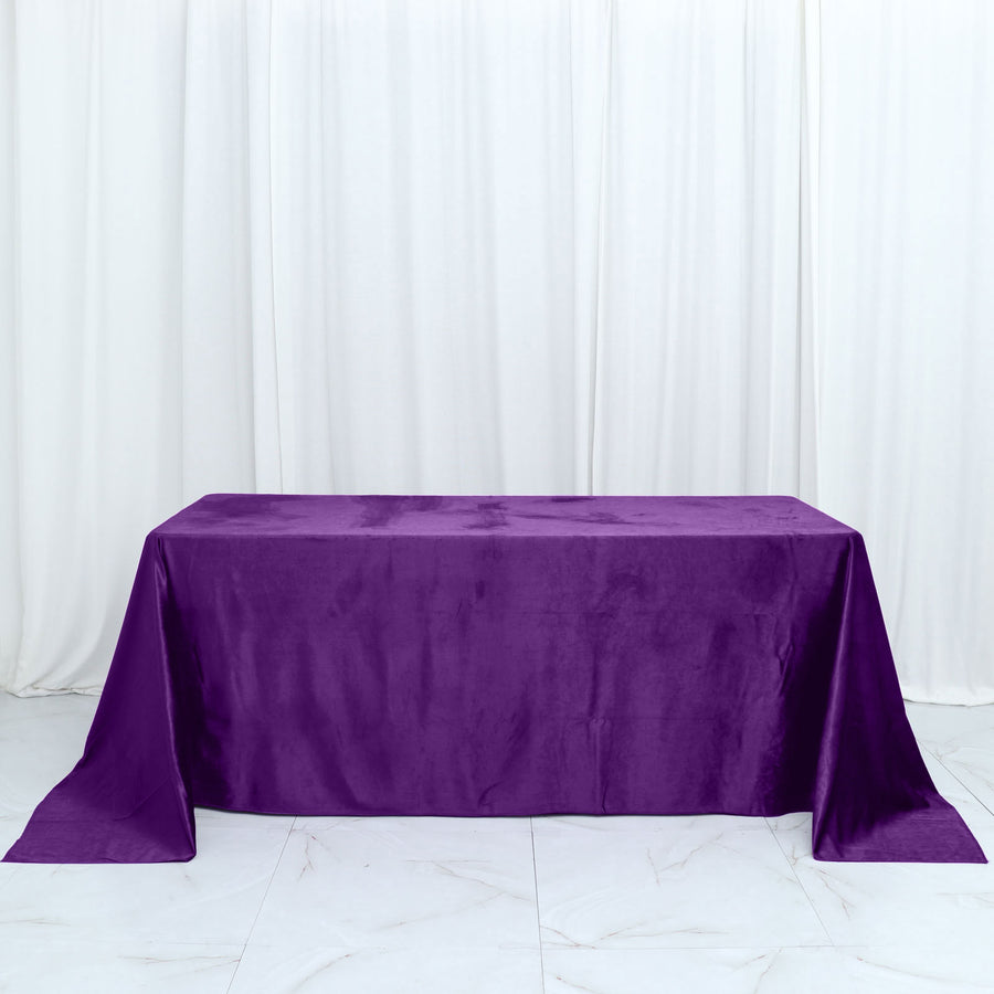 90 Inch x 132 Inch Rectangle Reusable Premium Seamless Purple Velvet Tablecloth 