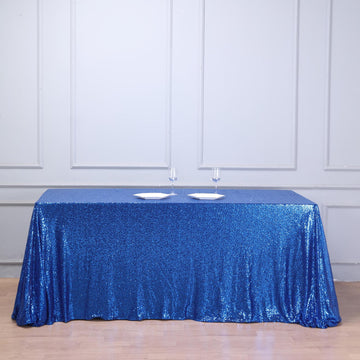 Elevate Your Event with the Royal Blue Seamless Premium Sequin Rectangle Tablecloth 90"x132"