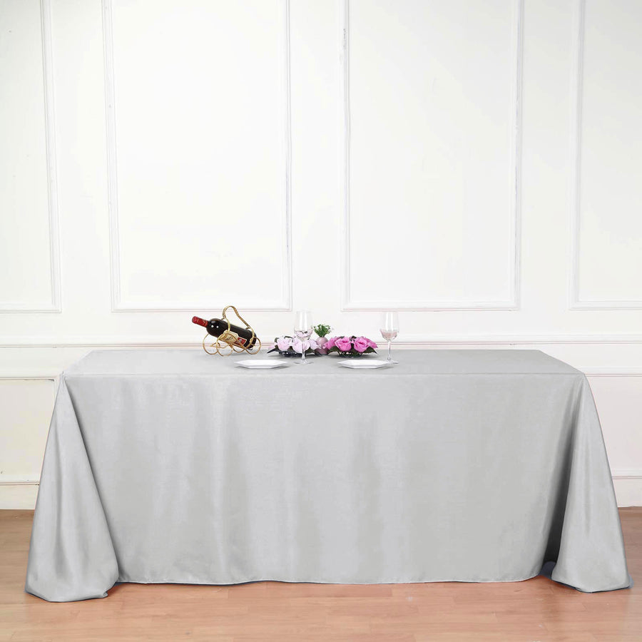 Silver Polyester 90 Inch x 132 Inch Rectangular Tablecloth