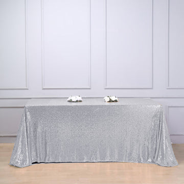 Silver Seamless Premium Sequin Rectangle Tablecloth 90"x132"