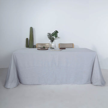 Silver Seamless Rectangular Tablecloth, Linen Table Cloth With Slubby Textured, Wrinkle Resistant 90"x132"