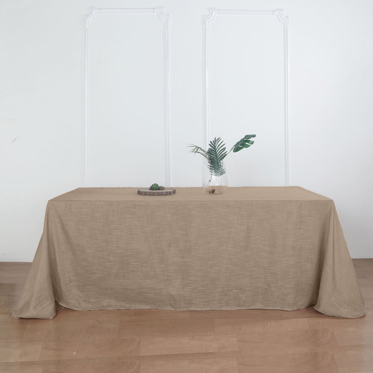 90 Inch x 132 Inch Rectangular Tablecloth In Taupe Linen With Slubby Texture