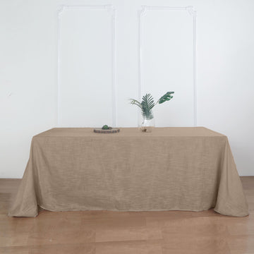 Taupe Seamless Rectangular Tablecloth, Linen Table Cloth With Slubby Textured, Wrinkle Resistant 90"x132"