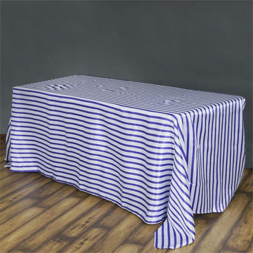 90"x132" White/Purple Seamless Stripe Satin Rectangle Tablecloth