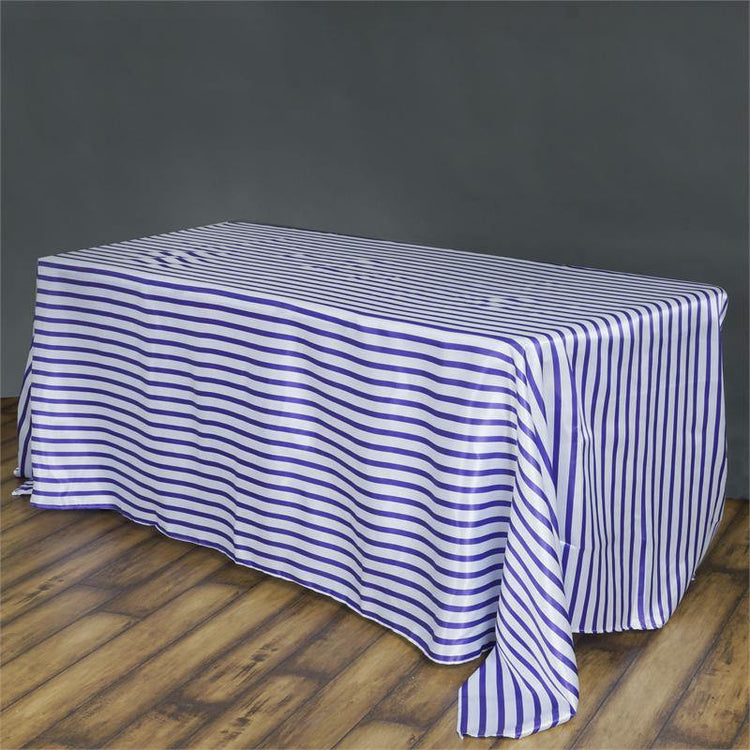 90 inch x132 inch Stripe Satin Tablecloth - White/Purple#whtbkgd