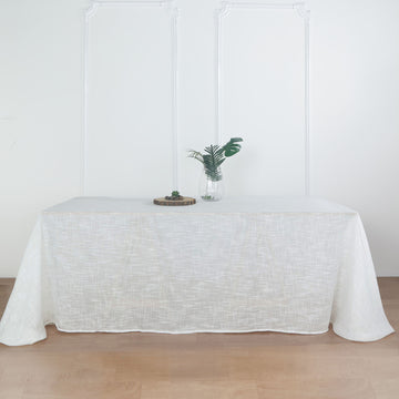 White Seamless Rectangular Tablecloth, Linen Table Cloth With Slubby Textured, Wrinkle Resistant 90"x132"