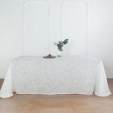 Rectangular Wrinkle Resistant Linen Tablecloth 90 Inch x 132 Inch White With Slubby Texture
