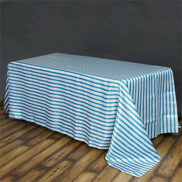 White/Turquoise Seamless Stripe Satin Rectangle Tablecloth 90"x132"
