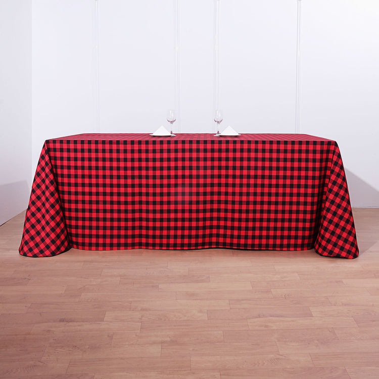 Buffalo Plaid Checkered Polyester Tablecloth 90 Inch x 156 Inch Black and Red