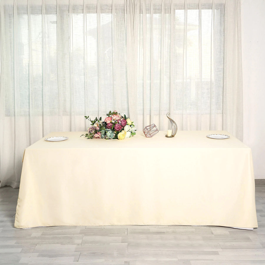 90 Inch x 156 Inch Beige Polyester Rectangular Tablecloth
