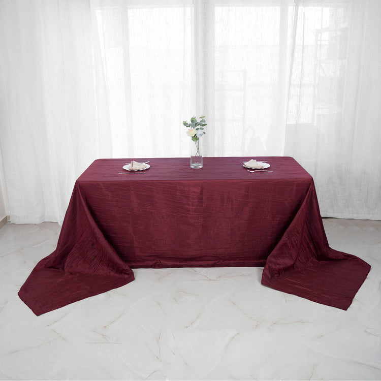 90 Inch x 156 Inch Burgundy Accordion Crinkle Taffeta Fabric Rectangular Tablecloth