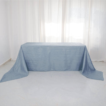 Elevate Your Event Decor with a Dusty Blue Accordion Crinkle Taffeta Seamless Rectangular Tablecloth