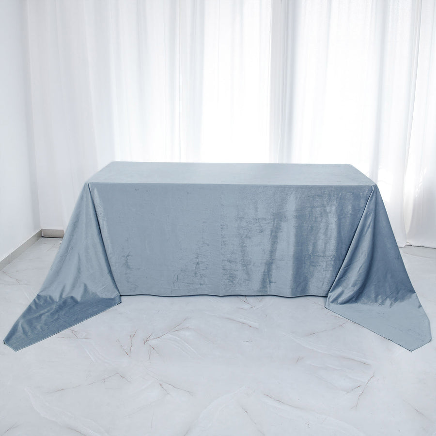 90 Inch x 156 Inch Dusty Blue Premium Velvet Seamless Rectangle Tablecloth