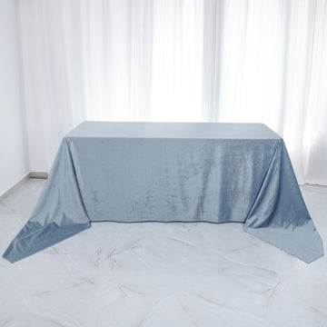 Dusty Blue Seamless Premium Velvet Rectangle Tablecloth, Reusable Linen 90"x156"