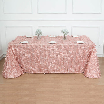 Dusty Rose 3D Leaf Petal Taffeta Fabric Seamless Rectangle Tablecloth 90"x156"