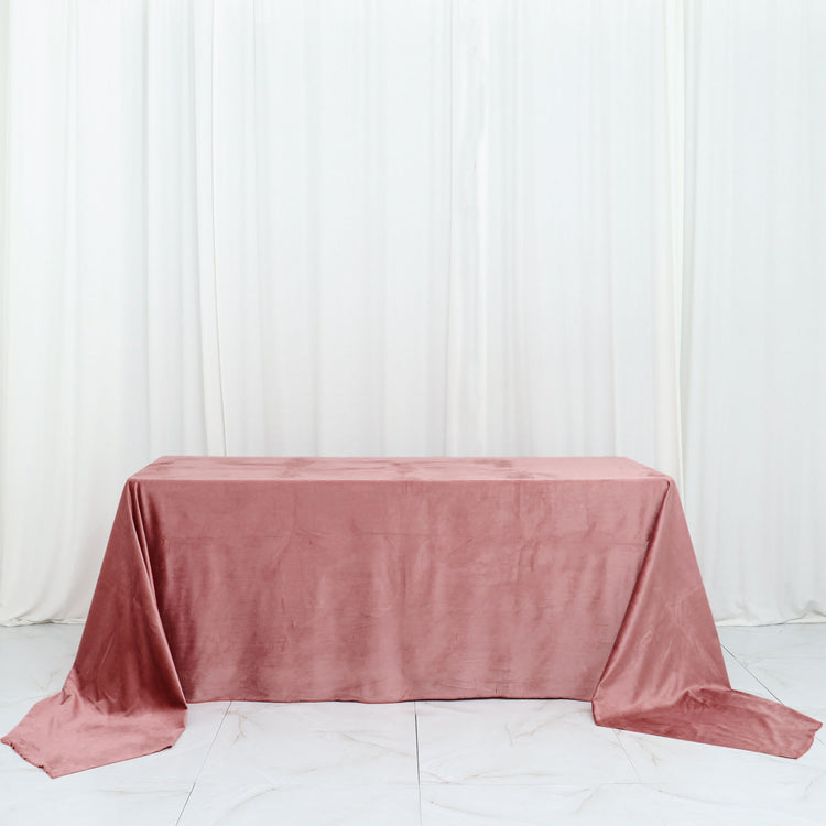 90 Inch x156 Inch Rectangle Reusable Premium Seamless Dusty Rose Velvet Tablecloth 