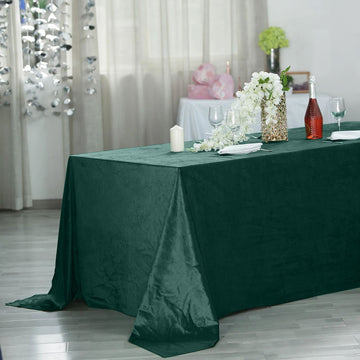 Hunter Emerald Green Seamless Premium Velvet Rectangle Tablecloth, Reusable Linen 90"x156"