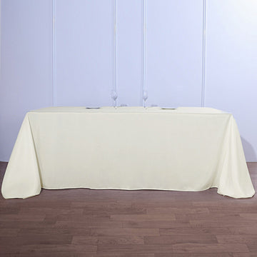 Ivory Seamless Polyester Rectangular Tablecloth 90"x156" for 8 Foot Table With Floor-Length Drop