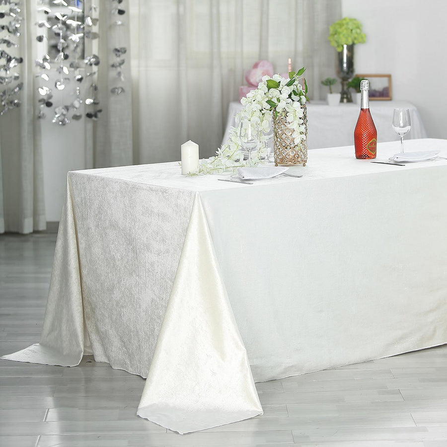 90inch x 156inch Ivory Seamless Premium Velvet Rectangle Tablecloth, Reusable Linen