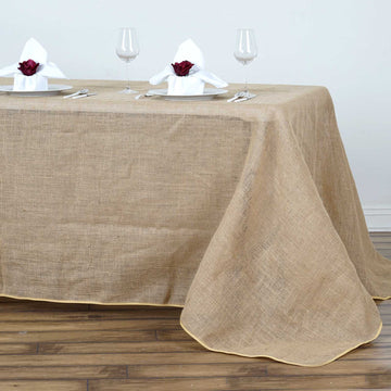 Natural Rectangle Burlap Rustic Seamless Tablecloth Jute Linen Table Decor 90"x156"