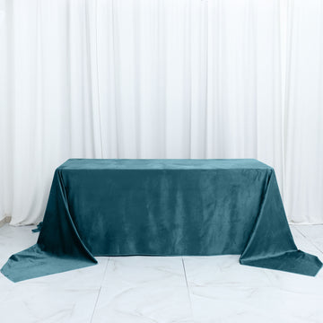 90"x156" Peacock Teal Seamless Premium Velvet Rectangle Tablecloth, Reusable Linen