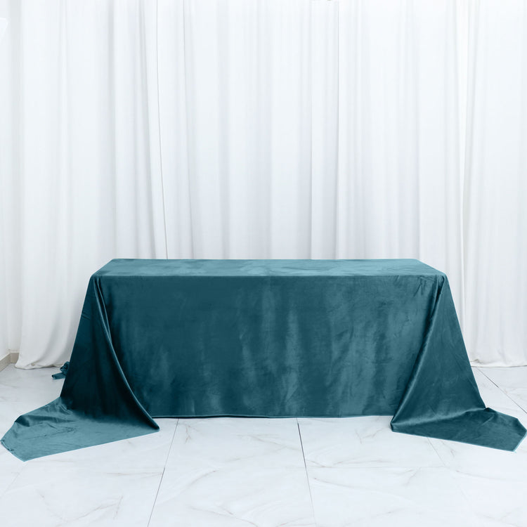 90 Inch x 156 Inch Rectangle Reusable Premium Seamless Peacock Teal Velvet Tablecloth 