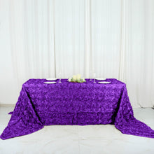 90" x 156" Purple Grandiose Rosette 3D Satin Rectangle Tablecloth