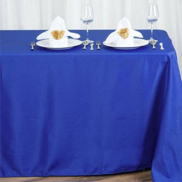 Elevate Your Event Decor with the Royal Blue Seamless Polyester Rectangular Tablecloth 90"x156"
