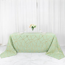 Gold Foil Geometric Design Rectangle Sage Green Polyester Tablecloth 90 Inch X 156 Inch 