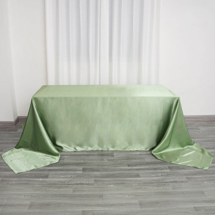 Rectangular Sage Green Satin Tablecloth 90 Inch x 156 Inch  