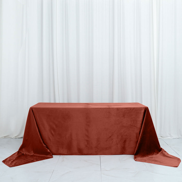 Terracotta (Rust) Seamless Premium Velvet Rectangle Tablecloth, Reusable Linen - 90x156inch