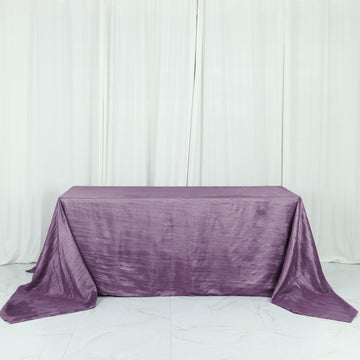 Elevate Your Event Decor with the Violet Amethyst Accordion Crinkle Taffeta Seamless Rectangular Tablecloth