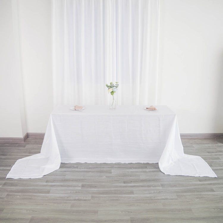 White Accordion Crinkle Taffeta Fabric Rectangular Tablecloth 90 Inch x 156 Inch
