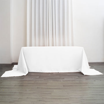 White Seamless Polyester Rectangular Tablecloth 90"x156" for 8 Foot Table With Floor-Length Drop