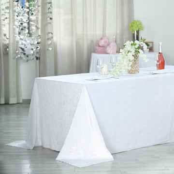 White Seamless Premium Velvet Rectangle Tablecloth, Reusable Linen 90"x156"