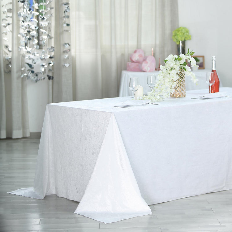 90 Inch x 156 Inch White Seamless Linen Reusable Premium Velvet Rectangle Tablecloth 