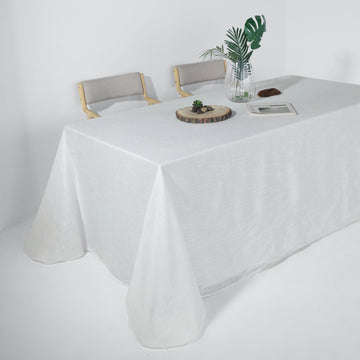 White Seamless Rectangular Tablecloth, Linen Table Cloth With Slubby Textured, Wrinkle Resistant 90"x156"