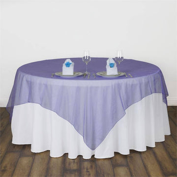 90"x90" Purple Sheer Organza Square Table Overlay
