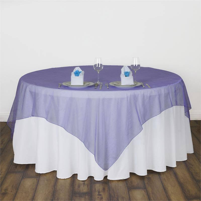90 Inch x 90 Inch Purple Sheer Organza Square Table Overlay#whtbkgd