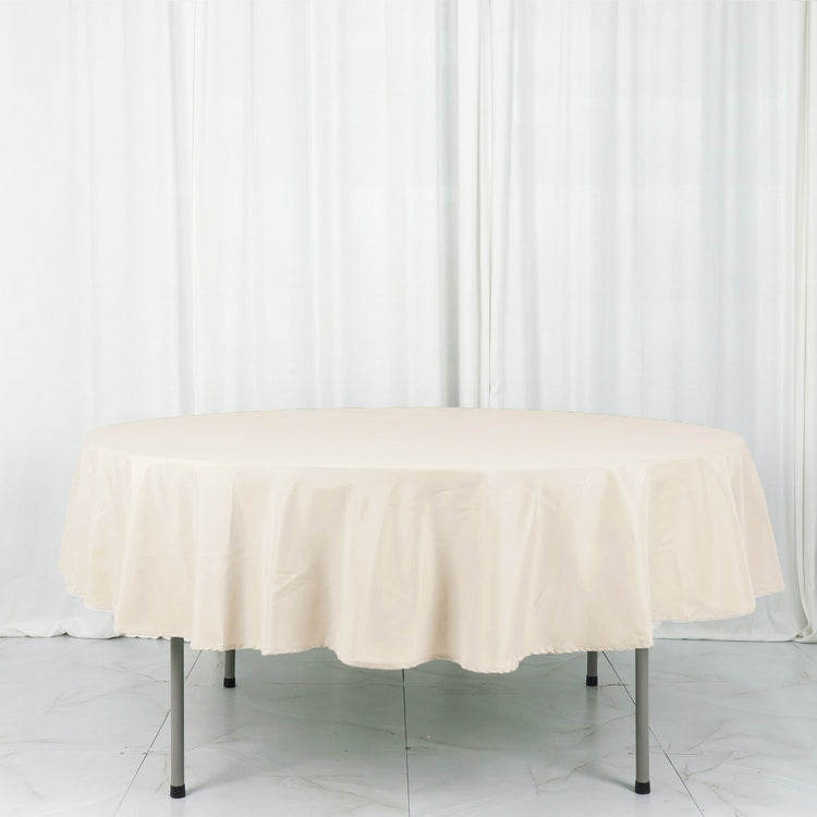 90 Inch Beige Polyester Round Tablecloth