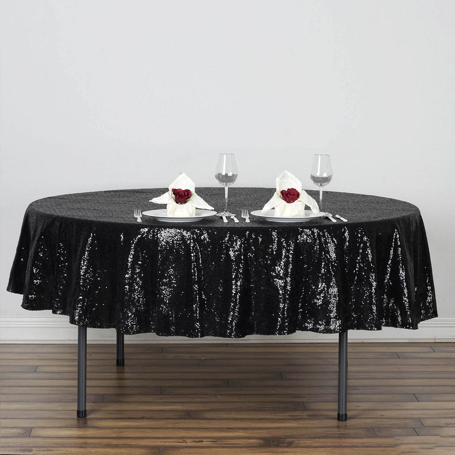 90inch Black Premium Sequin Round Tablecloth