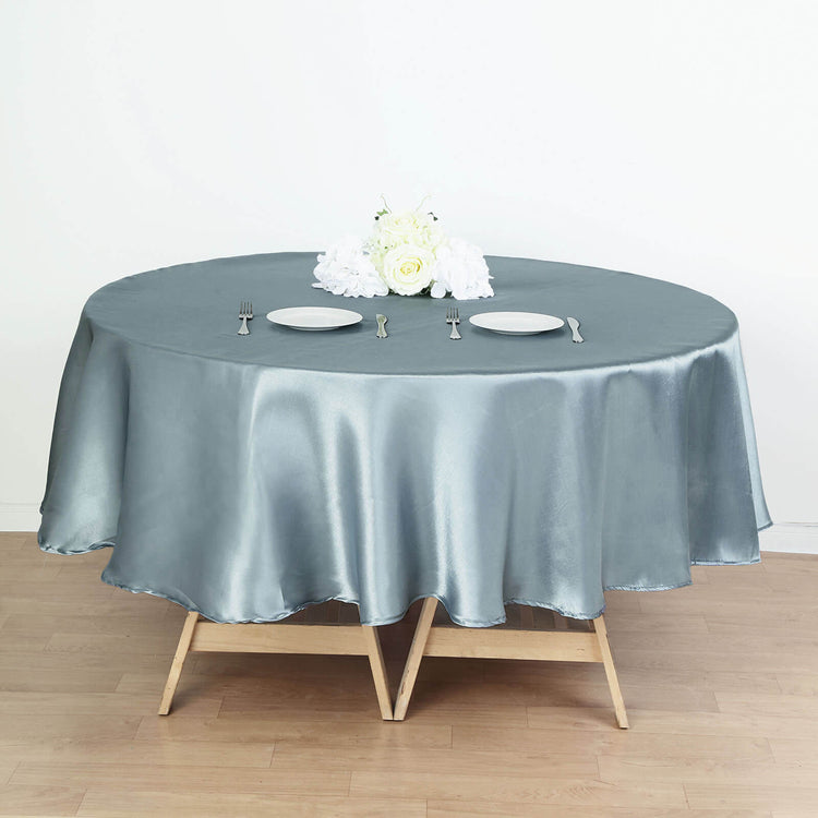 Dusty Blue Satin Round Tablecloth 90 Inch