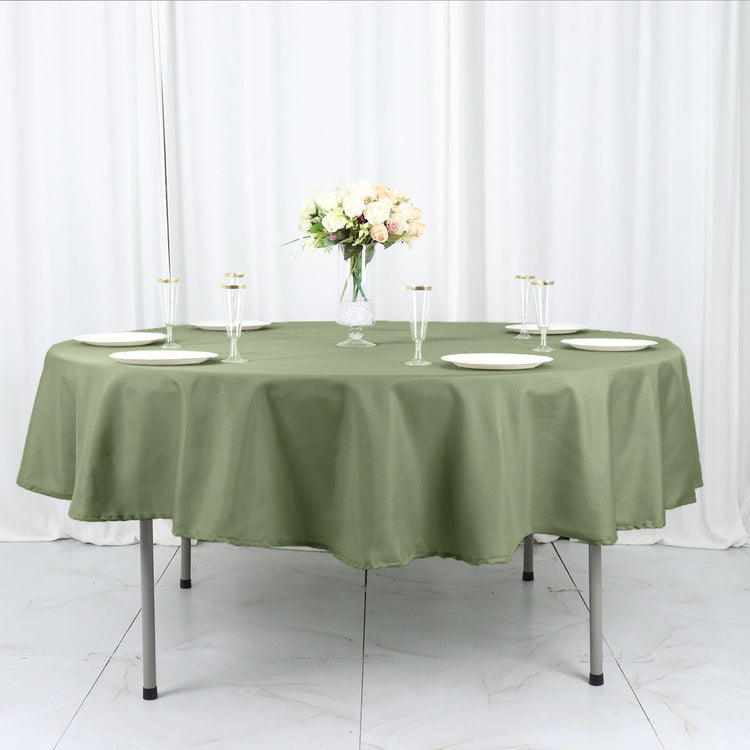 90 Inch Polyester Tablecloth Eucalyptus Sage Green Hemmed Seamless Round