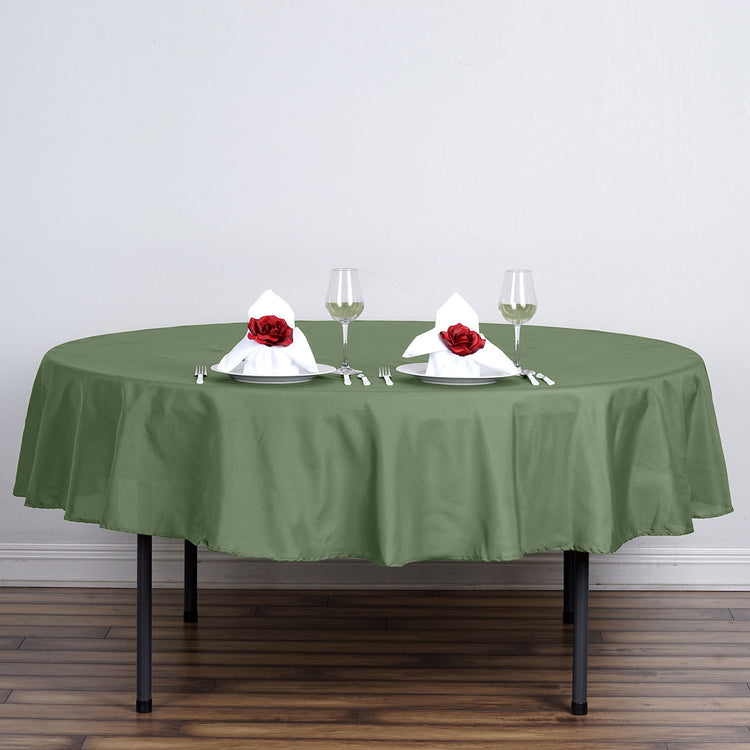 Olive Green Polyester Tablecloth 90 Inch Round