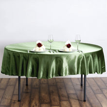 Round Olive Green Satin Tablecloth 90 Inch   