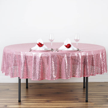 90" Pink Seamless Premium Sequin Round Tablecloth