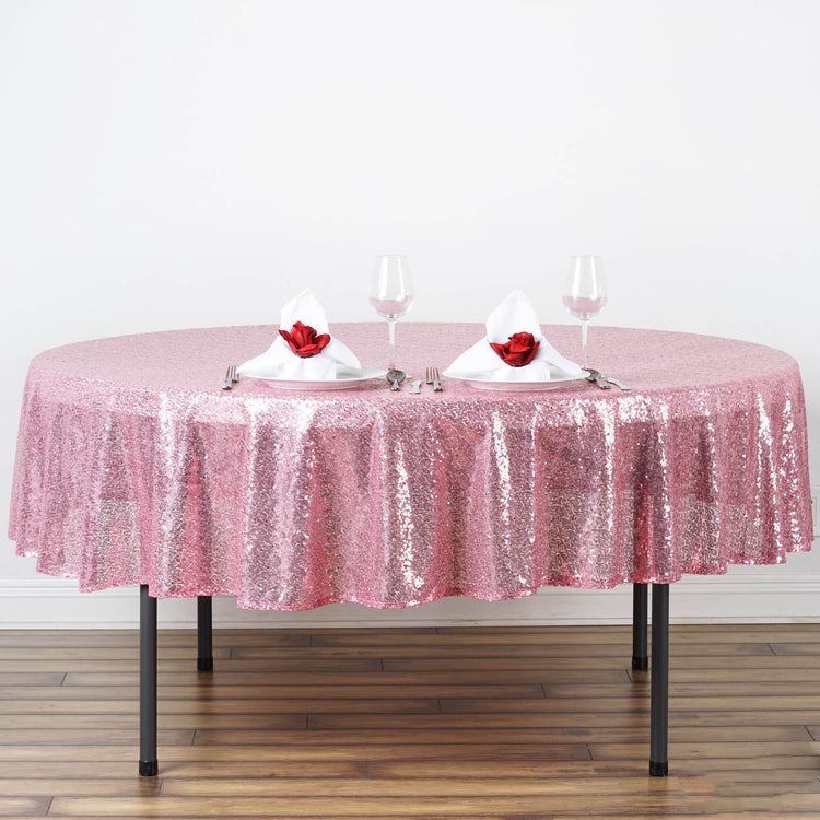 90inch Pink Premium Sequin Round Tablecloth
